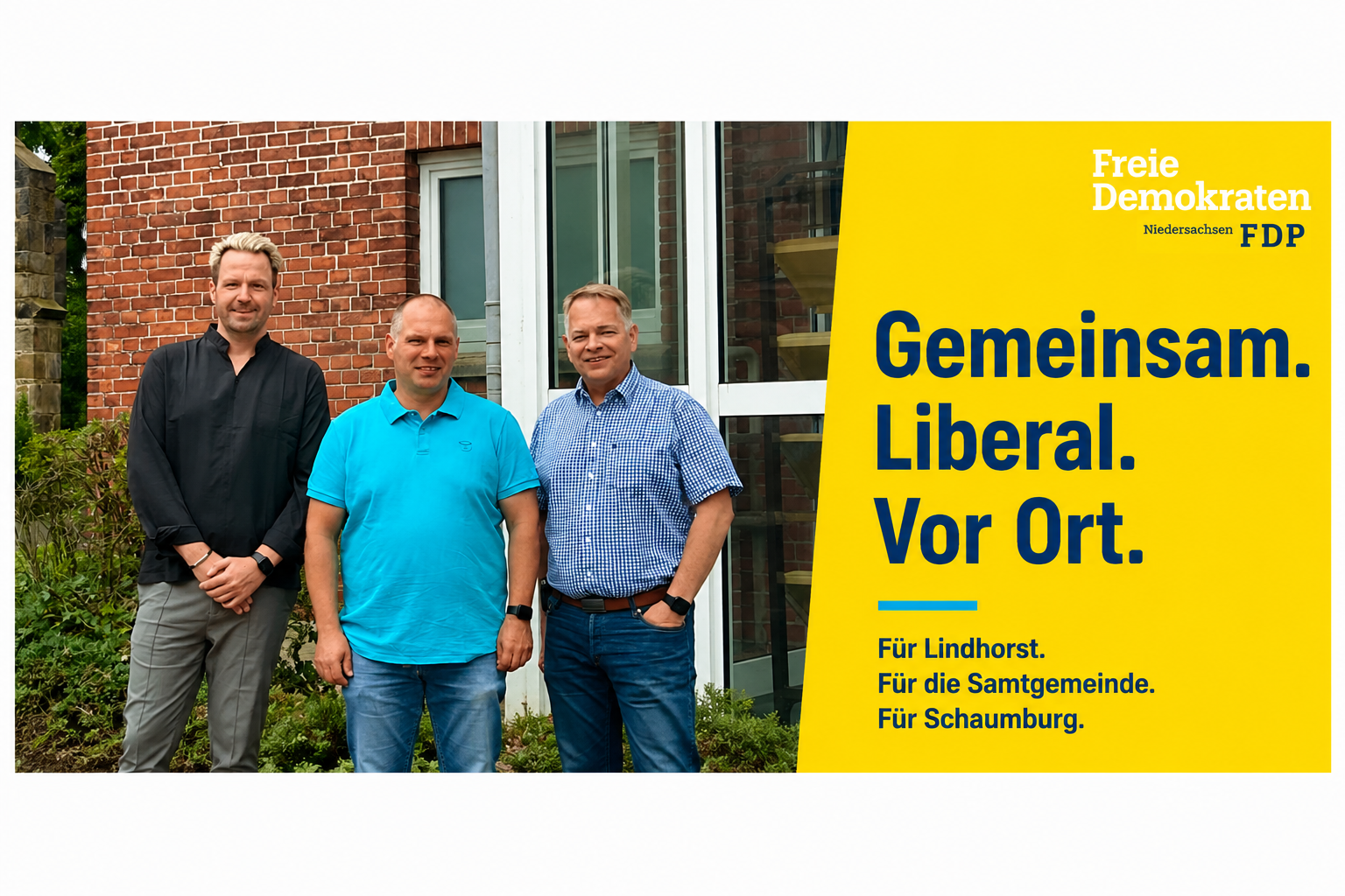 Gemeinsam. Liberal. Vor Ort. André Burghard, Benjamin Burghard, Thomas Reiter v.l.n.r.